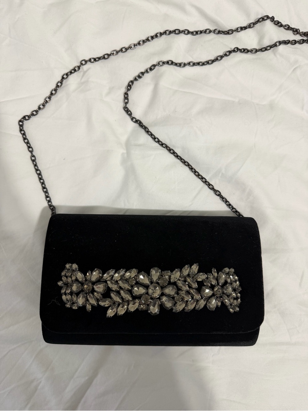 Sondra Roberts Elegant Black Jeweled Velvet Crossbody Clutch/Crossbody